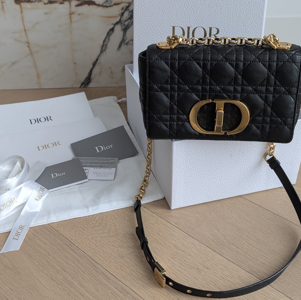 Dior Caro Small Black and Gold Quilted Chain Bag - Picture 11 of 12